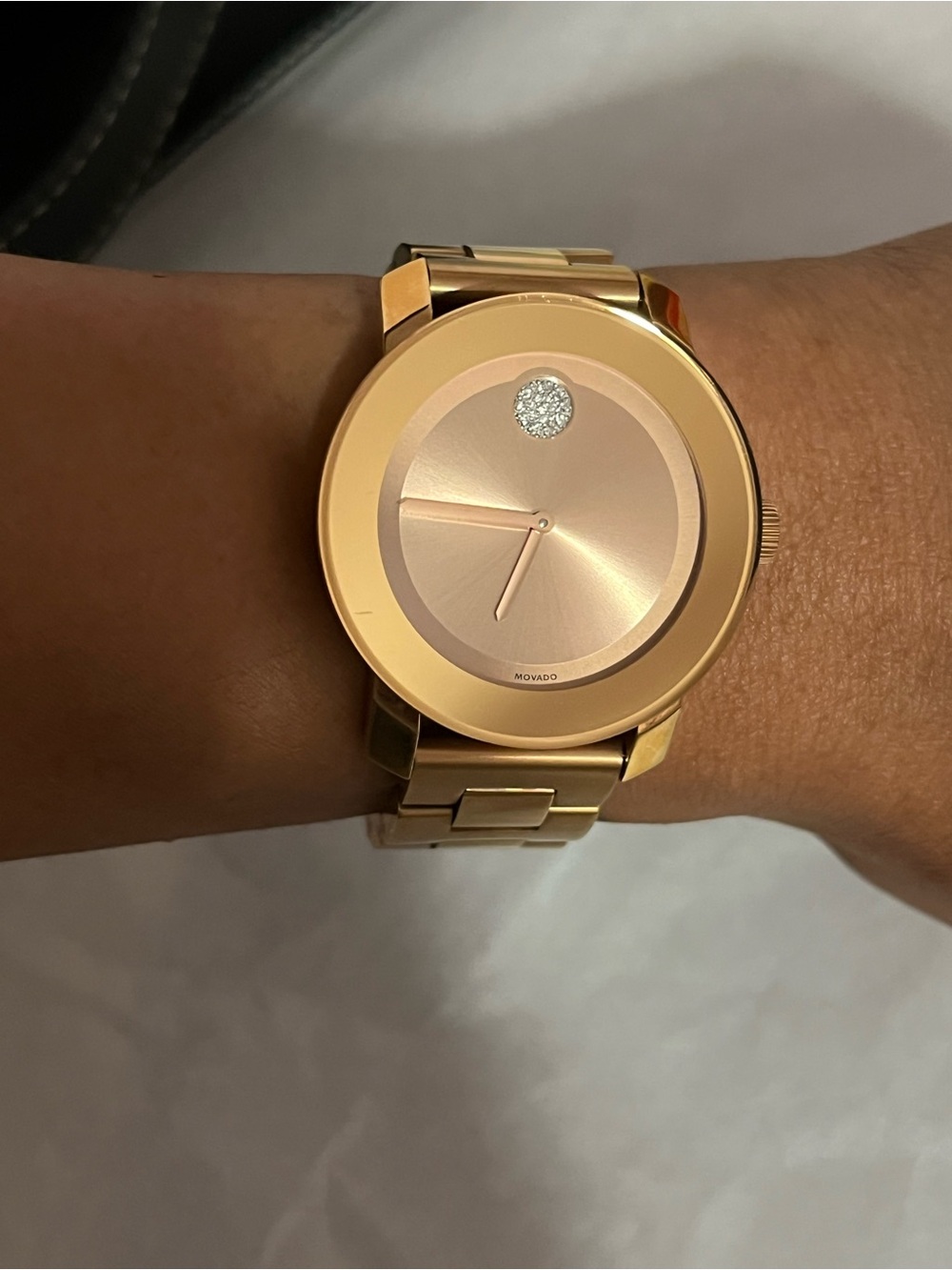 Movado Rose Gold-Tone Dial Bracelet Watch with Crystal Dot